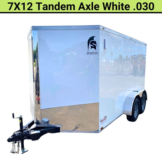 Spartan 7x12 Enclosed Cargo Trailer Tandem Axle – White Heavy-Duty Cargo Hauler SP7X12TA