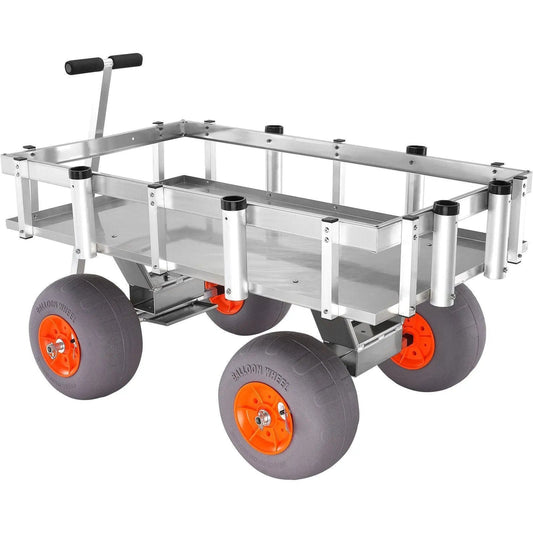 500 lbs Beach Fishing Cart, 13″ PU Balloon Tires, Heavy-Duty Aluminum Frame, 6 Rod Holders, DOBA-MC500